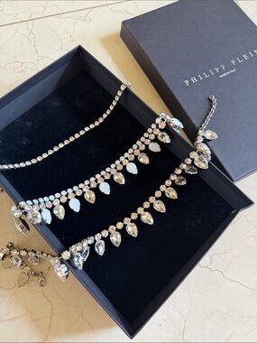 Philipp Plein set of 3 Necklaces & Choker Silver Crystal Teardrop Necklace Jewel